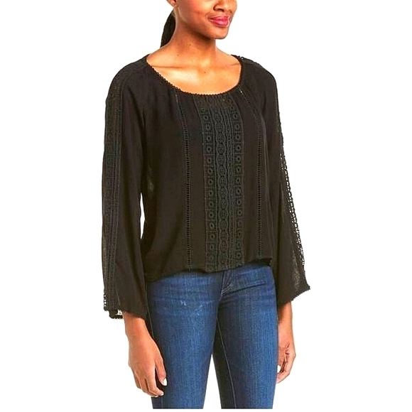 KUT FROM THE KLOTH Black Lace Long Bell Sleeve Top - Picture 1 of 11